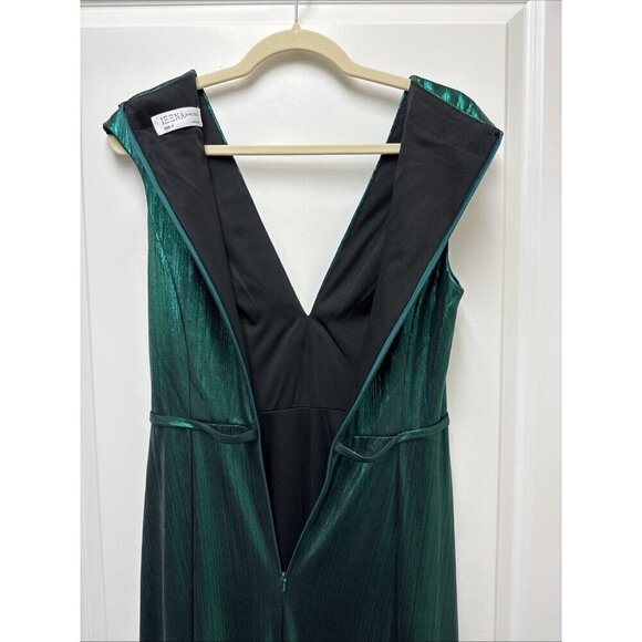 Mac Duggal Size 2 Green 27156 Cap Sleeve Deep V Neck High Slit Metallic Gown - Picture 15 of 16